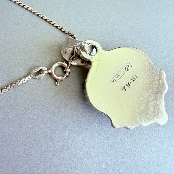 Taxco Mexico Turquoise Cable Rope Doted Design Pendant Necklace, Sterlin… - Picture 6 of 8